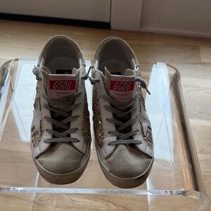 Golden Goose Superstar White and Gold Glitter Sneakers 38 Private Edit